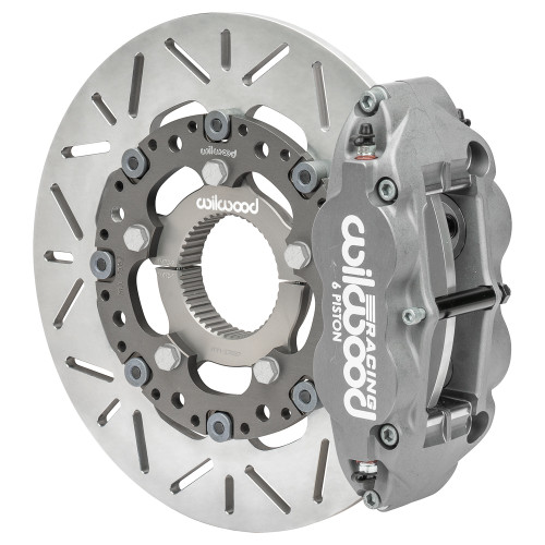 Brake System - Forged Narrow Superlite 6 - Rear - 4 Piston Caliper - 12 in Slotted Titanium Rotor - 3 x 46 Spline Sprint Car Hat - Aluminum - Gray Anodized - Kit