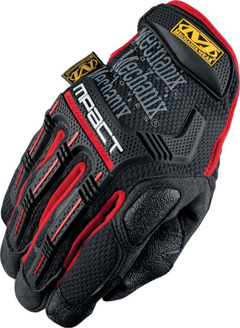 Shop Gloves - M-Pact - Reinforced Fingertips and Knuckles - Padded Palm - Hook and Loop Closure - Black / Red - Medium - Pair