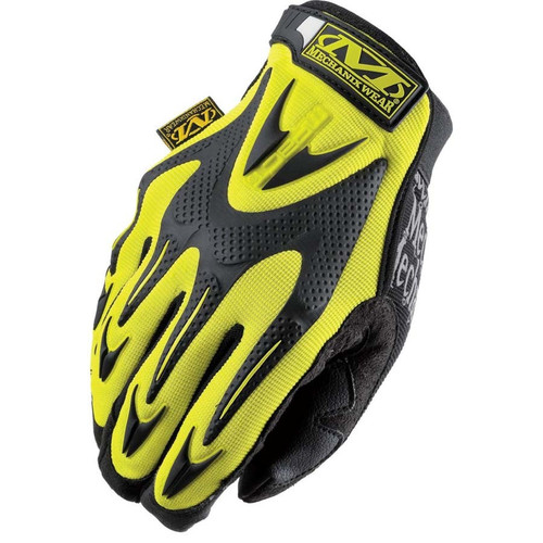Shop Gloves - M-Pact - Reinforced Fingertips and Knuckles - Padded Palm - Hook and Loop Closure - Hi-Vis Yellow / Black - X-Large - Pair