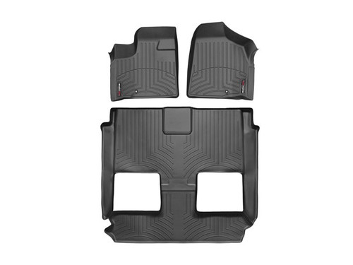 Floor Liner - Front / 2nd Row / 3rd Row - Plastic - Black / Textured - Mopar Compact Van 2012-16 - Kit