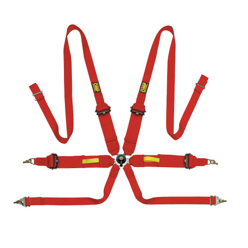 Harness - Tecnica 3 - 6 Point - Camlock - FIA Approved - Pull Up Adjust - Clip-In|Wrap Around - Individual Harness - Red - Kit