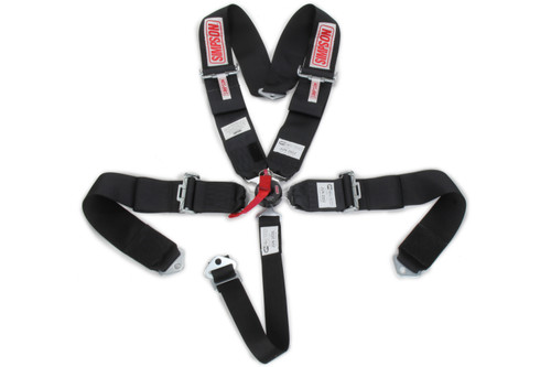 Harness - 5 Point - Camlock - SFI 16.1 - Pull Down Adjust - Bolt-In - V-Type Harness - Black - Kit