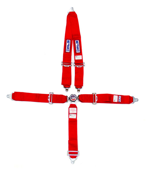 Harness - 5 Point - Camlock - SFI 16.1 - Pull Down Adjust - Bolt-In - V-Type Harness - Red - Kit