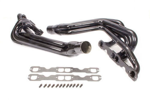 Headers - Conventional Crossover - 1.625 to 1.75 in Primary - 3 in Collector - Gaskets / Hardware Included - Steel - Black Paint - Small Block Chevy - Pair Headers - Conventional Crossover - 1.625 to 1.75 in Primary - 3 in Collector - Gaskets / Hardware Included - Steel - Black Paint - Small Block Chevy - Pair