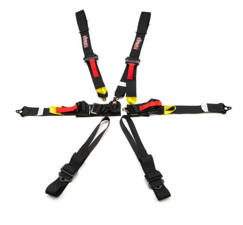 Harness - 6-Point - Camlock - FIA Approved - Pull Down Adjust - Bolt-In - Hans Compatible - Individual Harness - Black - Kit