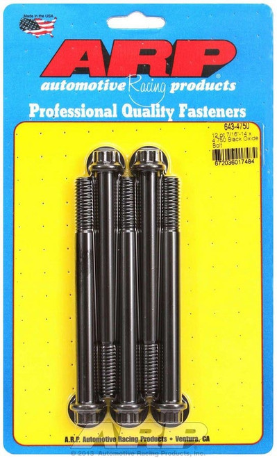 Bolt - 7/16-14 in Thread - 4.75 in Long - 7/16 in 12 Point Head - Chromoly - Black Oxide - Universal - Set of 5
