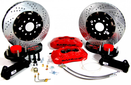Brake System - Pro-Plus - Front - 6 Piston Calipers - 14 in Drilled / Slotted Rotors - 2-Piece Rotor - Aluminum - Red Powder Coat - GM Fullsize Truck 1960-87 - Kit