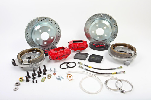 Brake System - SS4 - Rear - 4 Piston Calipers - 12 in Drilled / Slotted Rotors - 1-Piece Rotor - Aluminum - Red Powder Coat - GM F-Body / X-Body 1967-74 - Kit