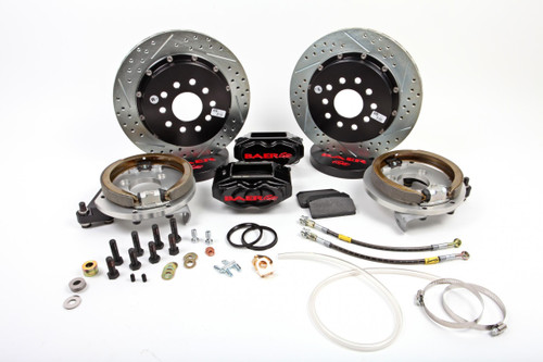 Brake System - SS4-Plus - Rear - 4 Piston Calipers - 13 in Drilled / Slotted Rotors - 2-Piece Rotor - Aluminum - Black Powder Coat - GM Passenger Car 1965-70 - Kit