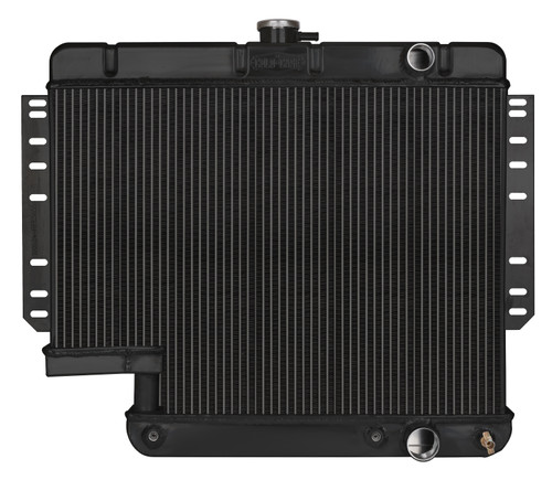 Radiator - Black Night Rider Series - 28.75 in W x 23 in H x 3 in D - Passenger Side Inlet - Driver Side Outlet - Aluminum - Black Paint - 500 Steering Box Cutout - GM B-Body 1961-65 - Each