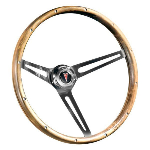 Steering Wheel - Classic Nostalgia - 15 in Diameter - 4.125 in Dish - 3-Spoke - Walnut - Wood Grip - Stainless - Brushed - Each
