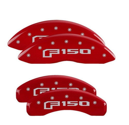 Brake Caliper Cover - F150 Logo - Aluminum - Red Powder Coat - 18 in Minimum Wheel Diameter - Ford Fullsize Truck 2021-24 - Set of 4