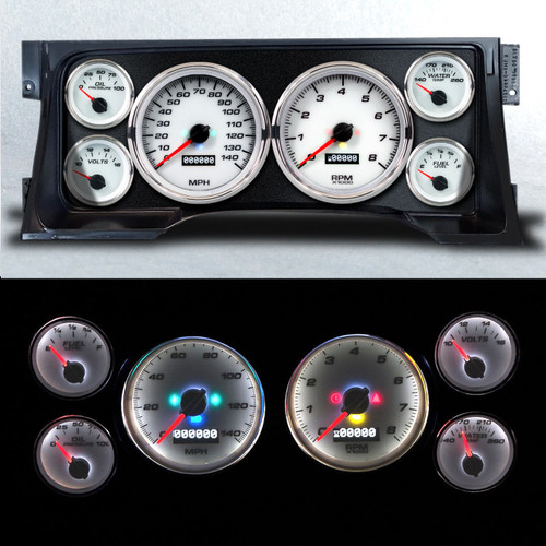 Gauge Kit - Performance - Analog - Fuel Level / Oil Pressure / Water Temperature / Voltmeter / Tachometer / Speedometer - White Face - GM Fullsize Truck 1995-98 - Kit