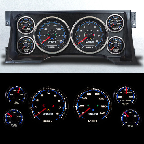 Gauge Kit - CFR Blue - Analog - Fuel Level / Oil Pressure / Water Temperature / Voltmeter / Tachometer / Speedometer - Black / Blue Face - GM Fullsize Truck 1995-98 - Kit