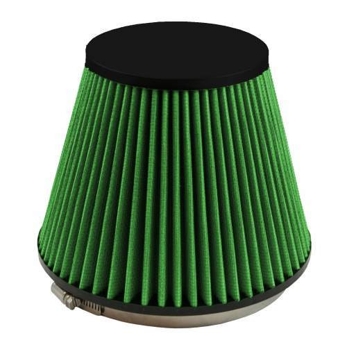 Air Filter Element - Clamp-On - Conical - 7.5 in Diameter Base - 4.75 in Diameter Top - 4 in Tall - 6 in Flange - Reusable Cotton - Green - Universal - Each