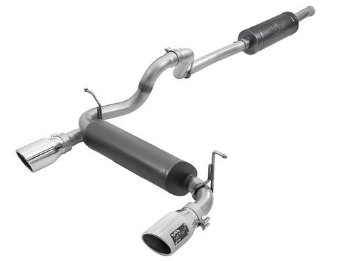 Exhaust System - Rebel Series - Cat-Back - 2.5 in Diameter - Dual Rear Exit - 4.5 in Polished Tips - Stainless - Natural - Mopar V6 - 4-Door - Jeep Wrangler JL 2018-22 - Kit
