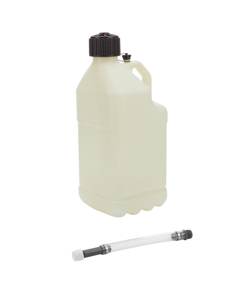 Utility Jug - 5 gal - 9.5 x 9.5 x 22.75 in Tall - O-Ring Seal Cap - Screw-On - Vent - Filler Hose - Square - Glow In The Dark - Plastic - White - Each