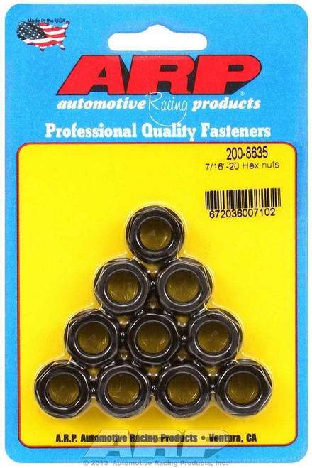 Nut - 7/16-20 in Thread - 5/8 in Hex Head - Chromoly - Black Oxide - Set of 10