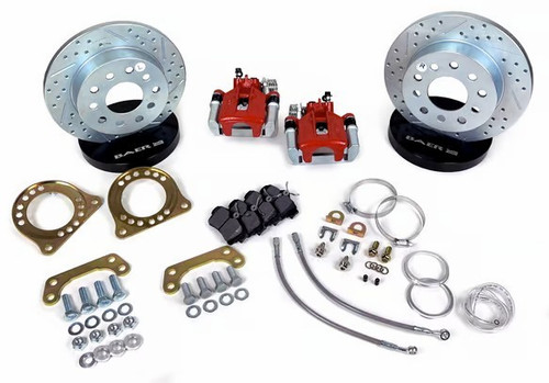 Brake System - Classic Series - Rear - 1 Piston Calipers - 10.5 in Drilled / Slotted Rotors - 1-Piece Rotor - Aluminum - Red Powder Coat - GM A-Body / F-Body 1964-72 - Kit