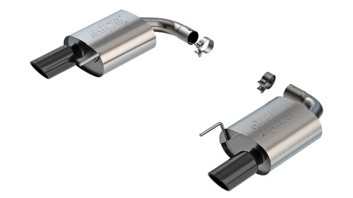Exhaust System - ATAK - Axle-Back - 2.5 in Diameter - Dual 3 in Rear Exit - 4 in Black Polished Tips - Stainless - Natural - Ford Coyote - Ford Mustang 2024 - Kit