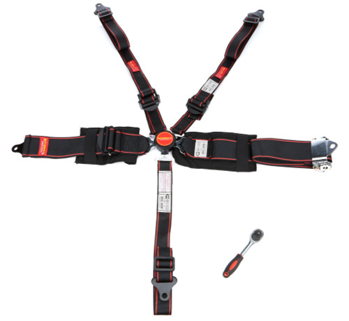 Harness - Elite - 5 Point - Camlock - SFI 16.1 - Pull Up / Ratchet Adjust - Bolt-In - Individual Harness - Black - Kit