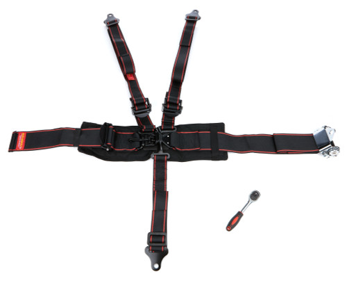 Harness - Elite - 5 Point - Latch and Link - SFI 16.1 - Pull Up / Ratchet Adjust - Bolt-In - Individual Harness - Black - Kit