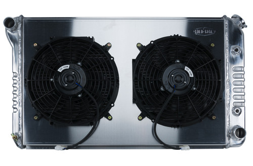 Radiator and Fan - 33.2 in W x 18.8 in H x 3 in D - Driver Side Inlet - Passenger Side Outlet - Aluminum - Polished - Automatic - GM F-Body 1970-81 - Kit