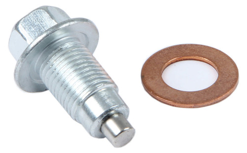 Drain Plug - 1/2-20 in Thread - 9/16 in Hex Head - Copper Washer - Magnetic - Steel - Zinc Plated - Each