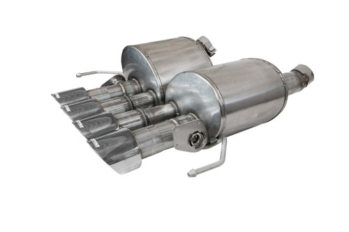 Exhaust System - Variable Sound Level - Valve-Back - 2.75 in Diameter - Single Center Exit - Quad 4.5 in Polished Tips - Stainless - Natural - Chevy Corvette 2014-19 - Kit