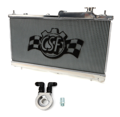 Radiator - 27.688 in W x 2.375 in D - Single Pass - Top Center Inlet - Driver Side Outlet - Oil Cooler Included - Aluminum - Polished - Subaru Impreza 2008-14 - Each Radiator - 27.688 in W x 2.375 in D - Single Pass - Top Center Inlet - Driver Side Outlet - Oil Cooler Included - Aluminum - Polished - Subaru Impreza 2008-14 - Each