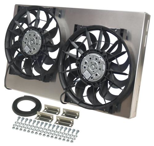 Electric Cooling Fan - HO RAD - Dual 12 in Fan - Puller - 4000 CFM - 12V - Curved Blade - 25.625 x 15.125 in - 4 in Thick - Aluminum Shroud - Plastic - Kit