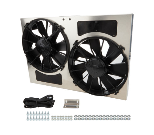 Electric Cooling Fan - HO RAD - Dual 12 in Fan - Puller - 4000 CFM - 12V - Curved Blade - 25.625 x 17.125 in - 4 in Thick - Aluminum Shroud - Plastic - Kit