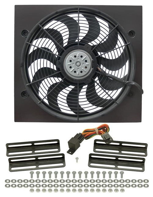 Electric Cooling Fan - HO RAD - 17 in Fan - Puller - 2400 CFM - 12V - Curved Blade - 19.5 x 18 in - 3.625 in Thick - Steel Shroud - Plastic - Kit