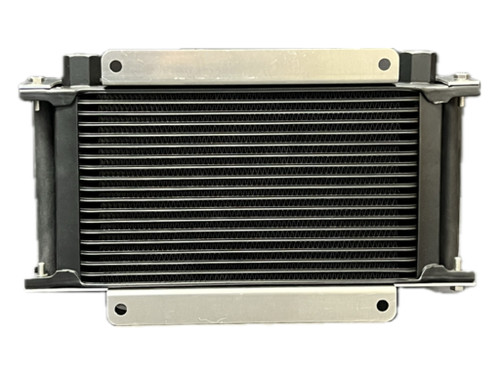 Fluid Cooler and Fan - E-Line - 13 x 7.7 x 2 in - Plate Type - 10 AN Female O-Ring Inlet / Outlet - Aluminum - Black Paint - Universal - Each