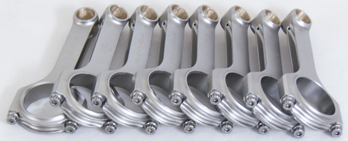 Connecting Rod - H Beam - 6.125 in Long - Bushed - 3/8 in Cap Screws - ARP2000 Bolt - Forged - Steel - Small Block Chevy - Set of 8