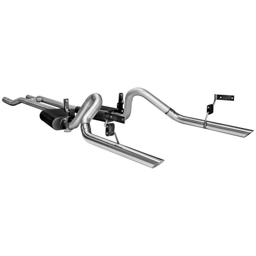 Exhaust System - American Thunder - Header-Back - 2.5 in Diameter - Dual Rear Exit - 2.5 in Polished Tips - Steel - Aluminized - Small Block Ford - Ford Mustang 1964-66 - Kit