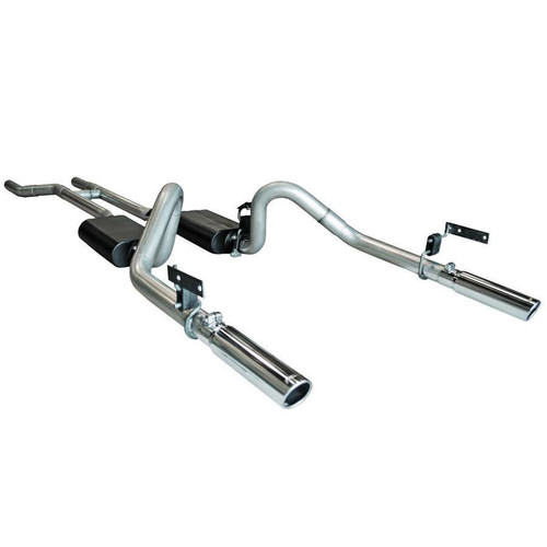 Exhaust System - American Thunder - Header-Back - 2.5 in Diameter - Dual Rear Exit - 3 in Polished Tip - Stainless - Natural - Ford Mustang 1967-70 - Kit