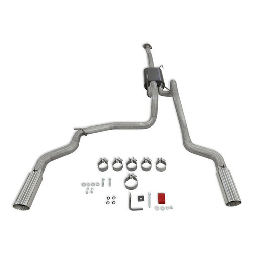 Exhaust System - Force II - Cat-Back - Dual Rear Exit - 2.5 in Diameter - 4 in Polished Tips - Stainless - Natural - Ford Fullsize Truck 2015-20 - Kit