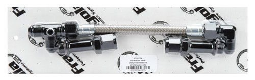 Carburetor Fuel Line - 8 AN Male Inlet - Dual 3/4-16 in Male O-Ring Outlets - Braided Stainless Hose - Aluminum - Black Anodized - Holley Terminator - Kit