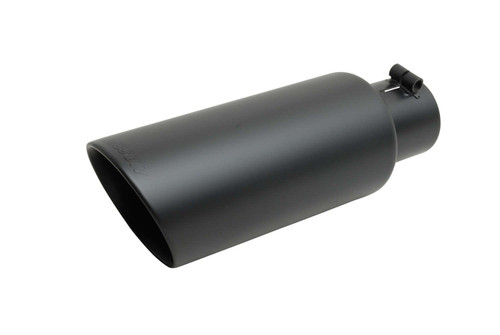Exhaust Tip - Clamp-On - 2.75 in Inlet - 4 in Round Outlet - 12 in Long - Double Wall - Rolled Edge - Angled Cut - Stainless - Black Ceramic - Each