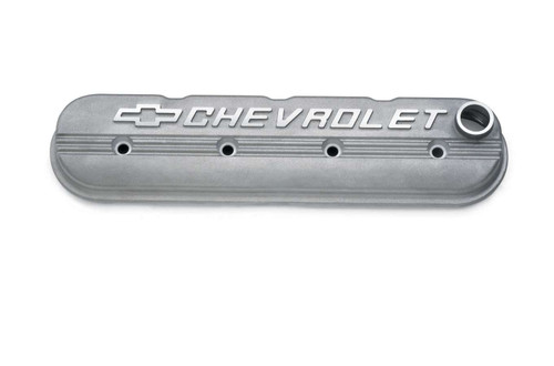 Valve Cover - Competition - Stock Height - Ribbed - Breather Hole - Hardware / Gaskets - Chevrolet Logo - Aluminum - Natural - GM LS-Series - Each