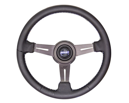 Steering Wheel - Collectors Edition - 13.75 in Diameter - 3.75 in Dish - 3-Spoke - Black Leather Grip - Aluminum - Black Anodized - Each