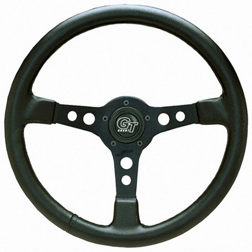 Steering Wheel - Formula GT - 15 in Diameter - 3.5 in Dish - 3-Spoke - Black Vinyl Grip - Aluminum - Black Anodized - Each
