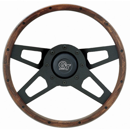 Steering Wheel - Challenger Series - 13.5 in Diameter - 2.25 in Dish - 4-Spoke - Walnut - Wood Grip - Steel - Black Paint - Each Steering Wheel - Challenger Series - 13.5 in Diameter - 2.25 in Dish - 4-Spoke - Walnut - Wood Grip - Steel - Black Paint - Each