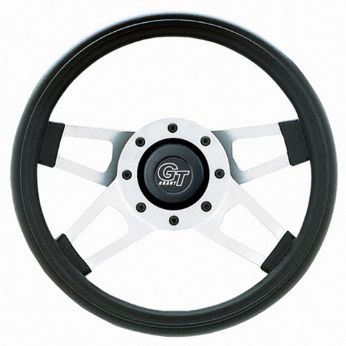 Steering Wheel - Challenger Series - 13.5 in Diameter - 3 in Dish - 4-Spoke - Black Foam Grip - Steel - Silver Paint - Each Steering Wheel - Challenger Series - 13.5 in Diameter - 3 in Dish - 4-Spoke - Black Foam Grip - Steel - Silver Paint - Each