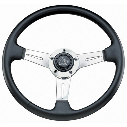 Steering Wheel - Elite GT - 14 in Diameter - 3.75 in Dish - 3-Spoke - Black Vinyl Grip - Aluminum - Polished - Each