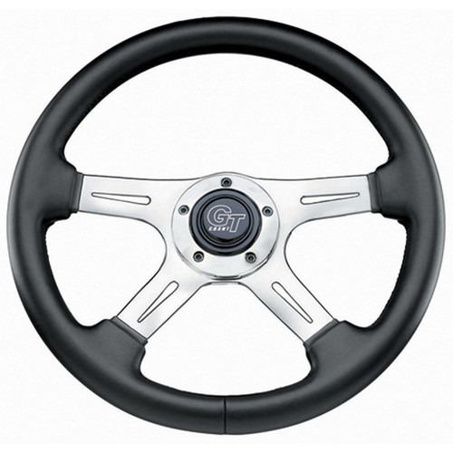 Steering Wheel - Elite GT - 14 in Diameter - 3.75 in Dish - 4-Spoke - Black Vinyl Grip - Aluminum - Polished - Each