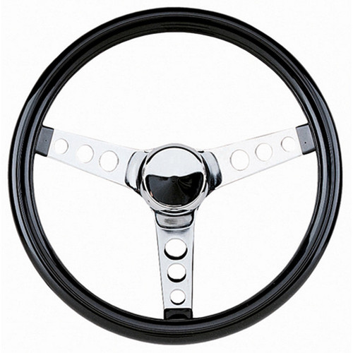 Steering Wheel - Classic Crusin - 12.5 in Diameter - 3 in Dish - 3-Spoke - Black Vinyl Grip - Steel - Chrome - Each