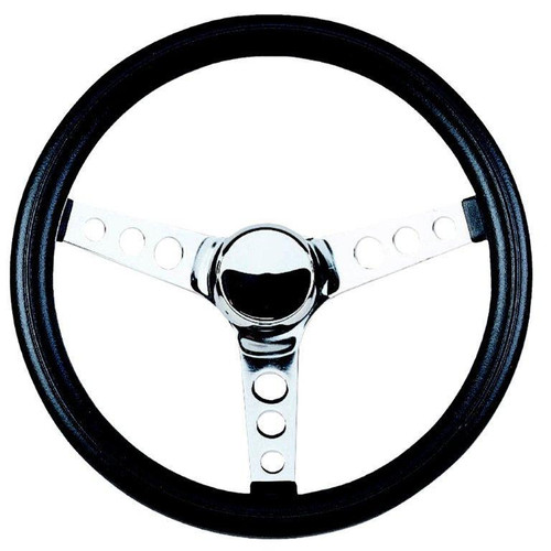 Steering Wheel - Classic Series - 13.5 in Diameter - 2 in Dish - 3-Spoke - Black Foam Grip - Steel - Chrome - Each Steering Wheel - Classic Series - 13.5 in Diameter - 2 in Dish - 3-Spoke - Black Foam Grip - Steel - Chrome - Each