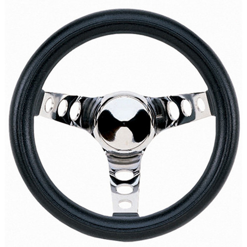 Steering Wheel - Classic Series - 10 in Diameter - 5.5 in Dish - 3-Spoke - Black Foam Grip - Steel - Chrome - Each